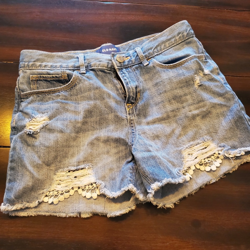 Girls blue jeans with lace bottom